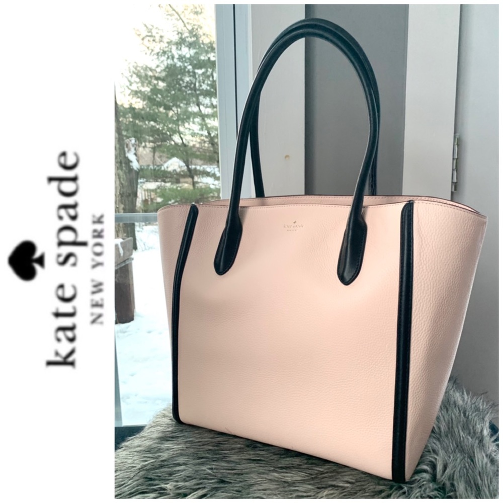 NWT Kate Spade genuine leather tote blush black - Picture 1 of 10